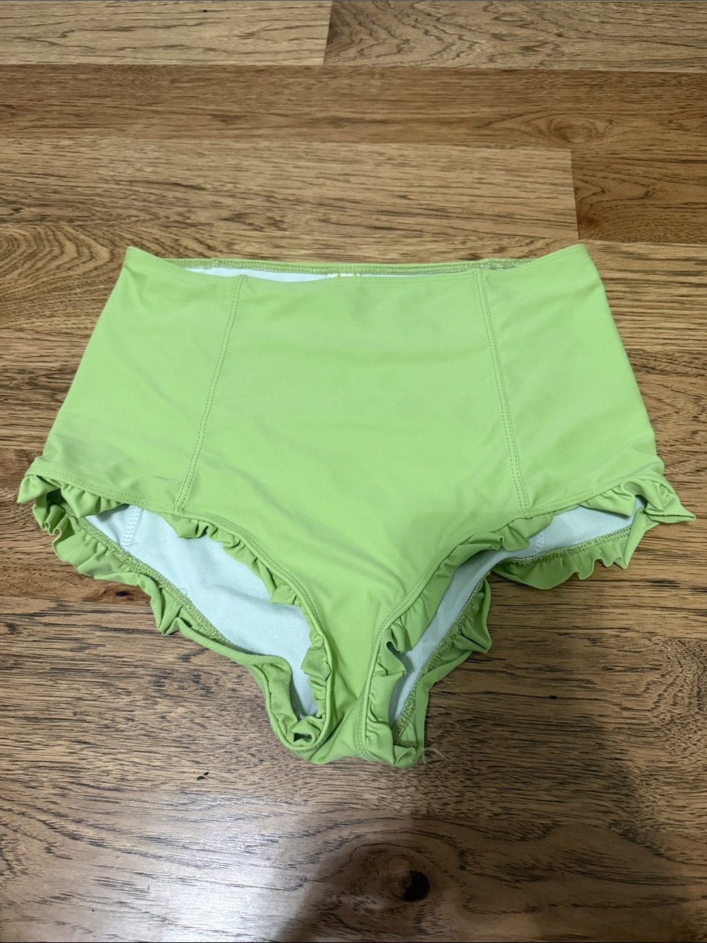 Kortni Jeane Lime Green Ruffle High-Waist Swim Bottoms Size Large